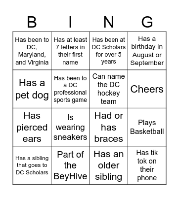 Grade 8 Human Bingo Card