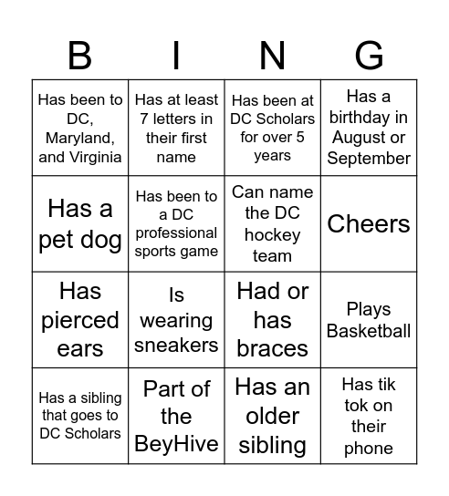 Grade 8 Human Bingo Card
