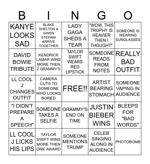 Grammy Bingo Card