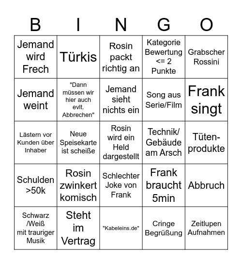 Rosin Bingo 4 Bingo Card