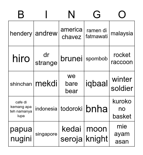 bingo sama ayang Bingo Card