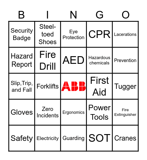 Safety Bingo Card