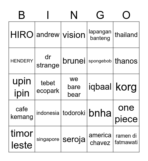 Untitled Bingo Card