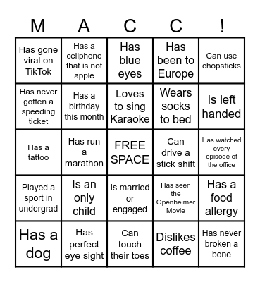 Find someone who.... Bingo Card
