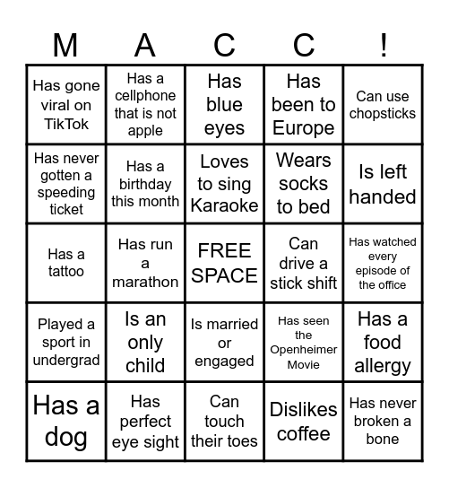 Find someone who.... Bingo Card