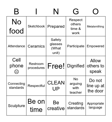 Art 3D Syllabus Bingo Card