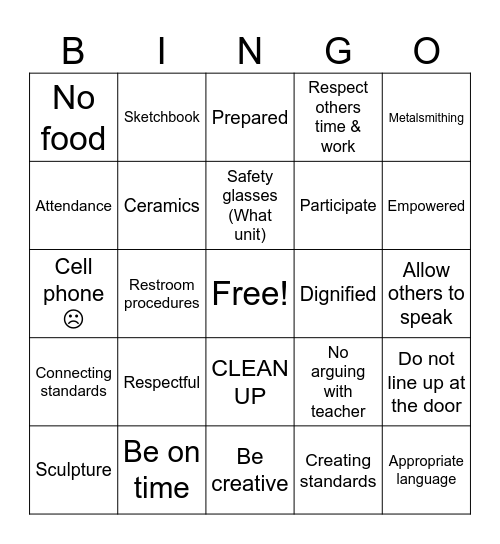 Art 3D Syllabus Bingo Card