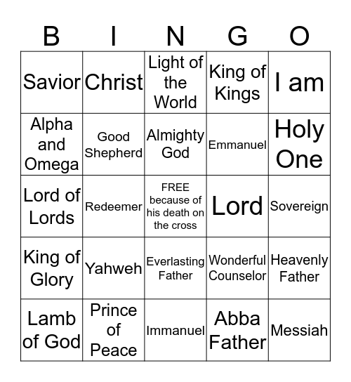 The Names of God and Jesus Bingo Card
