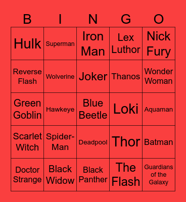 Marvel vs. DC Bingo Card