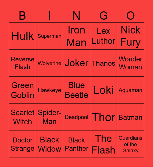 Marvel vs. DC Bingo Card