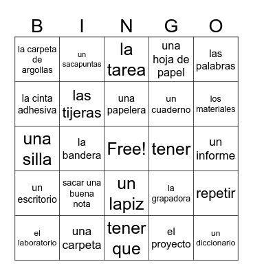 spanish bingo Card