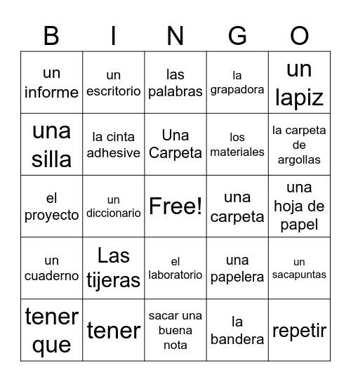 Spainsh Bingo Card