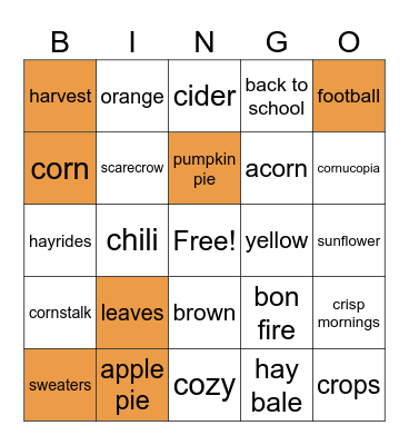 All Things Fall Bingo Card