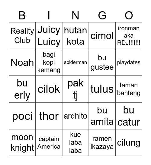 HIRO MENANG LAGI YA ALLAH Bingo Card