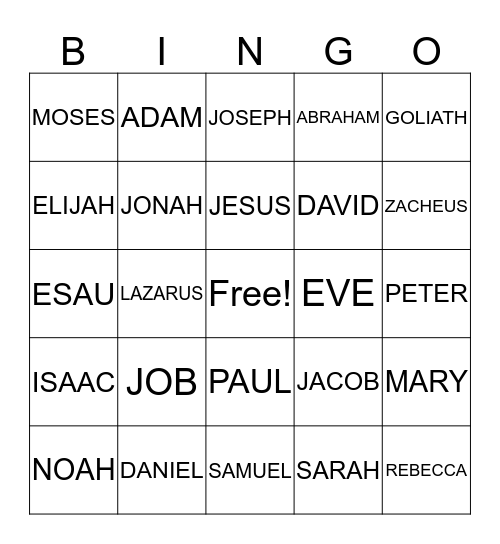 BIBLE CHARACTERS Bingo Card