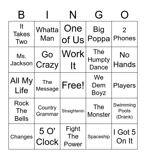 Hip-Hop Bingo Card