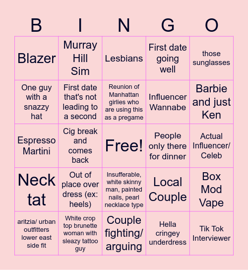 Brooklyn Bar Bingo Card