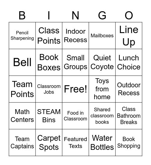 Back to School BINGO Card