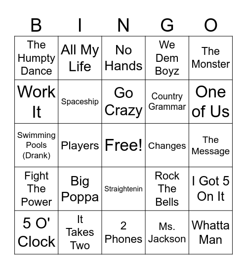 Hip-Hop Bingo Card