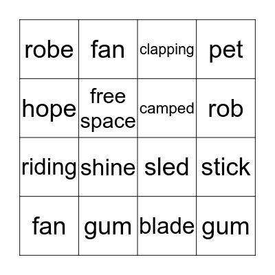 Spelling Words Bingo Card
