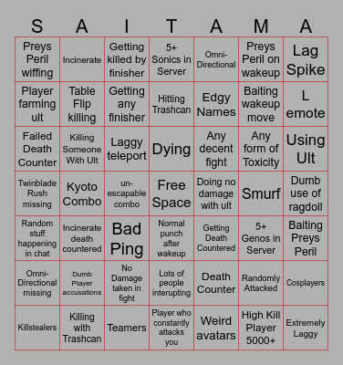 Saitama Bingo Card
