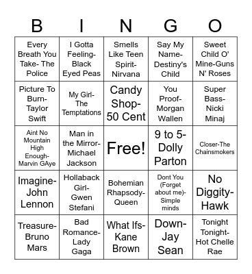 Decade Variety Bingo Card