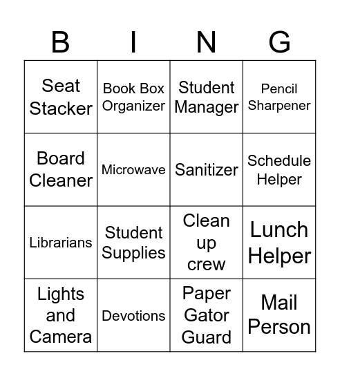 Class Jobs Bingo Card
