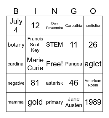 Untitled Bingo Card