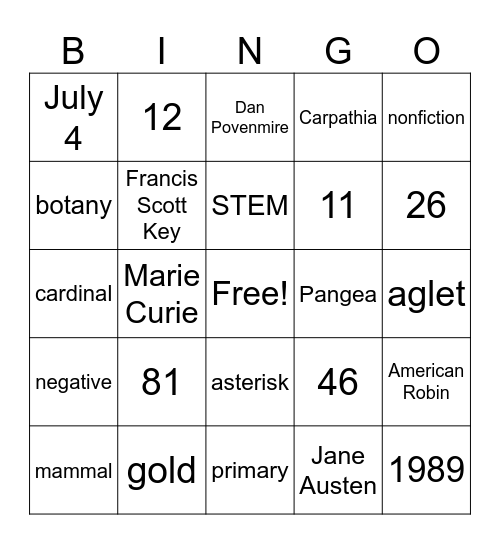 Untitled Bingo Card