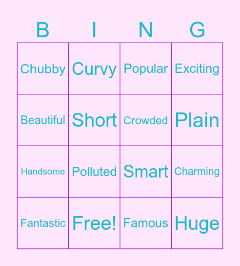 Adjectives Bingo Card