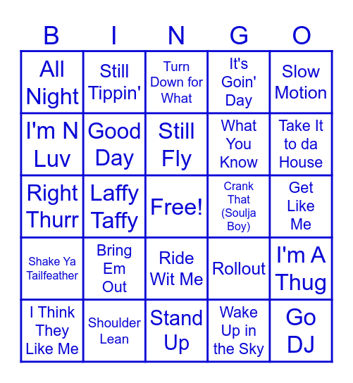 Southern Rap Hits Bingo Card