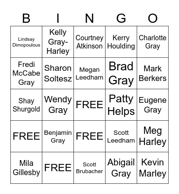 Gray Family Picnic Bingo Card