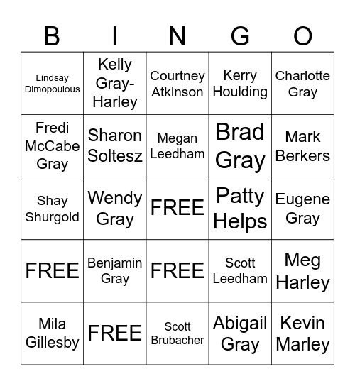 Gray Family Picnic Bingo Card