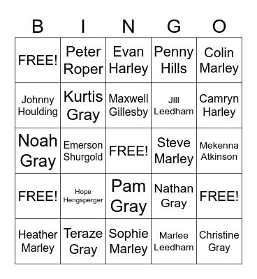 Family Bingo Card