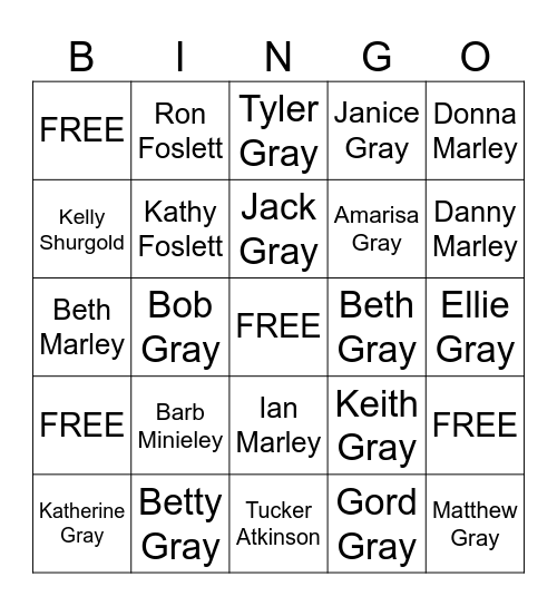 Family Bingo Card