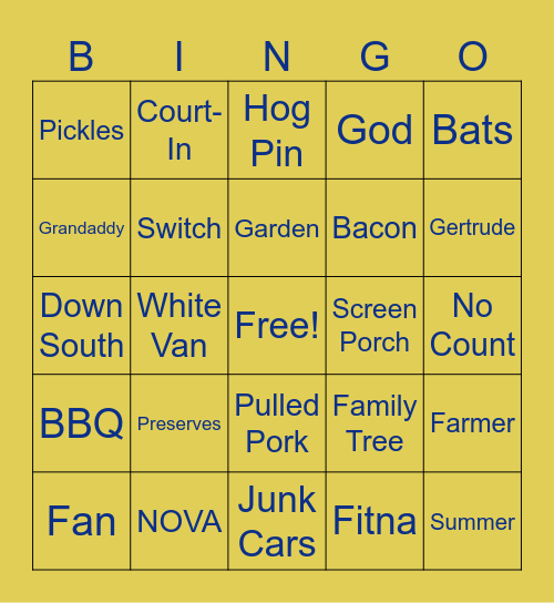 HILLIARD FAMILY REUNION Bingo Card