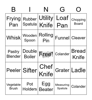 Kitchen Equipment Bingo Card