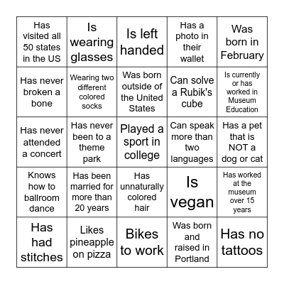 Get to know you bingo! Find someone who... Bingo Card