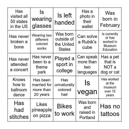 Get to know you bingo! Find someone who... Bingo Card