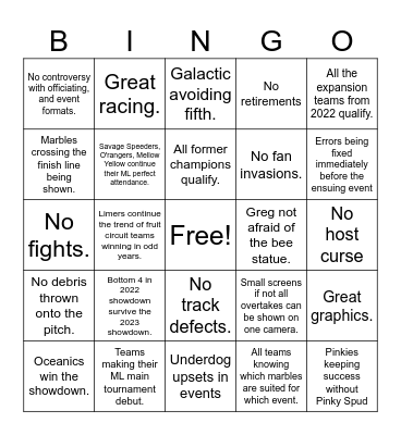 Marble League 2023 Bingo Card