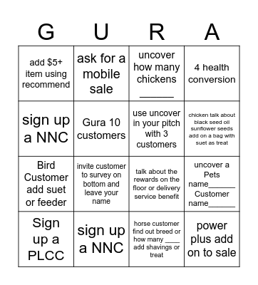 Gura Scavenger Hunt Bingo Card