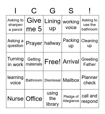 Classroom Routines and Procedures Bingo Card