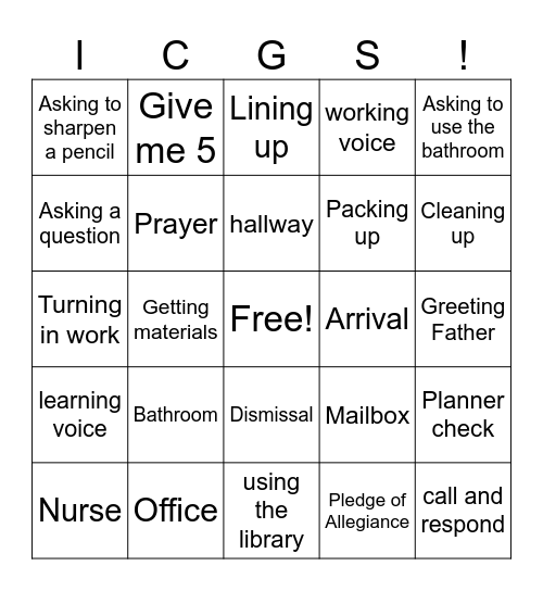 Classroom Routines and Procedures Bingo Card