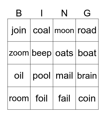 Phonics Bingo Card