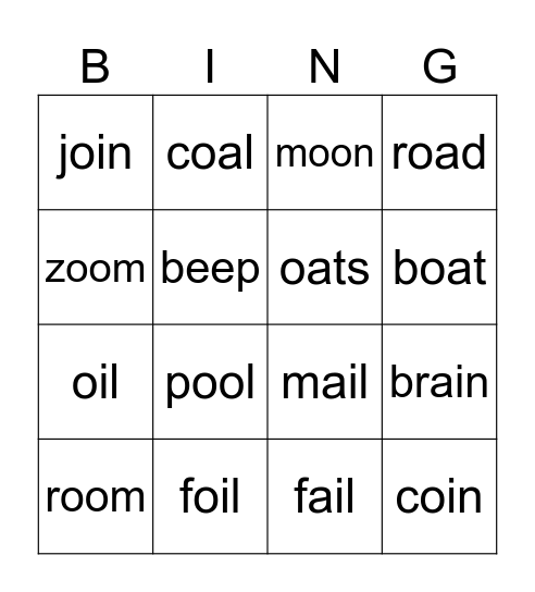 Phonics Bingo Card