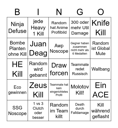 CSGO Bingo Card