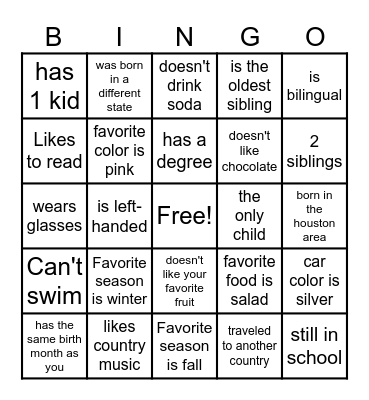 Human Bingo Card