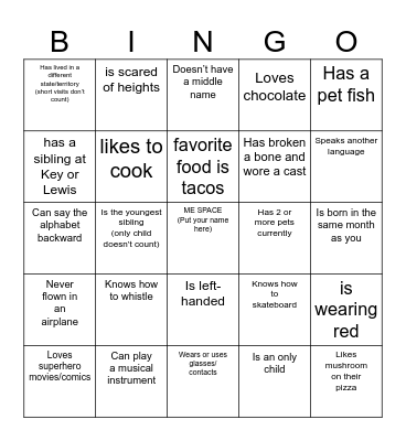 Get-To-Know-You BINGO Card