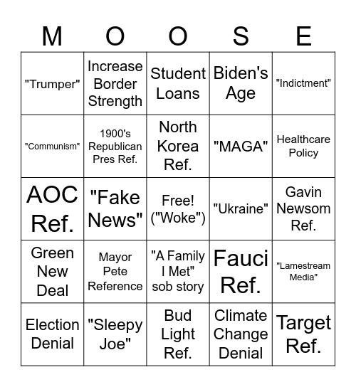 Republican Primary Debate Bingo Card