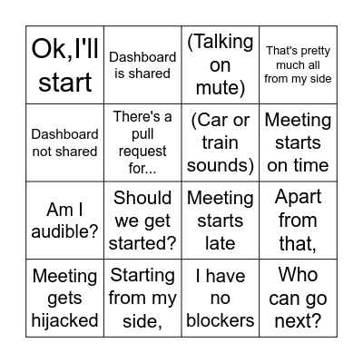 Daily Scrum Bingo! Bingo Card